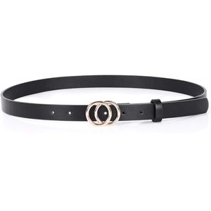 Double Ring Leather Belts for Women O-Style Gold Buckle Skinny Dress Belt